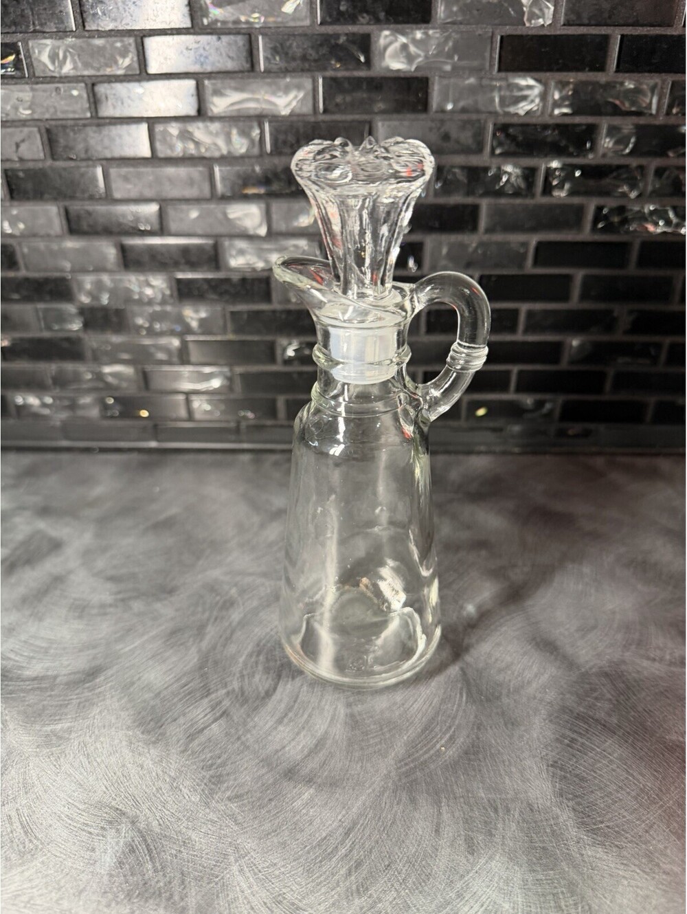 Vtg Anchor Hocking Clear Glass Cruet Oil Vinegar MCM Glass Stopper Mid Century